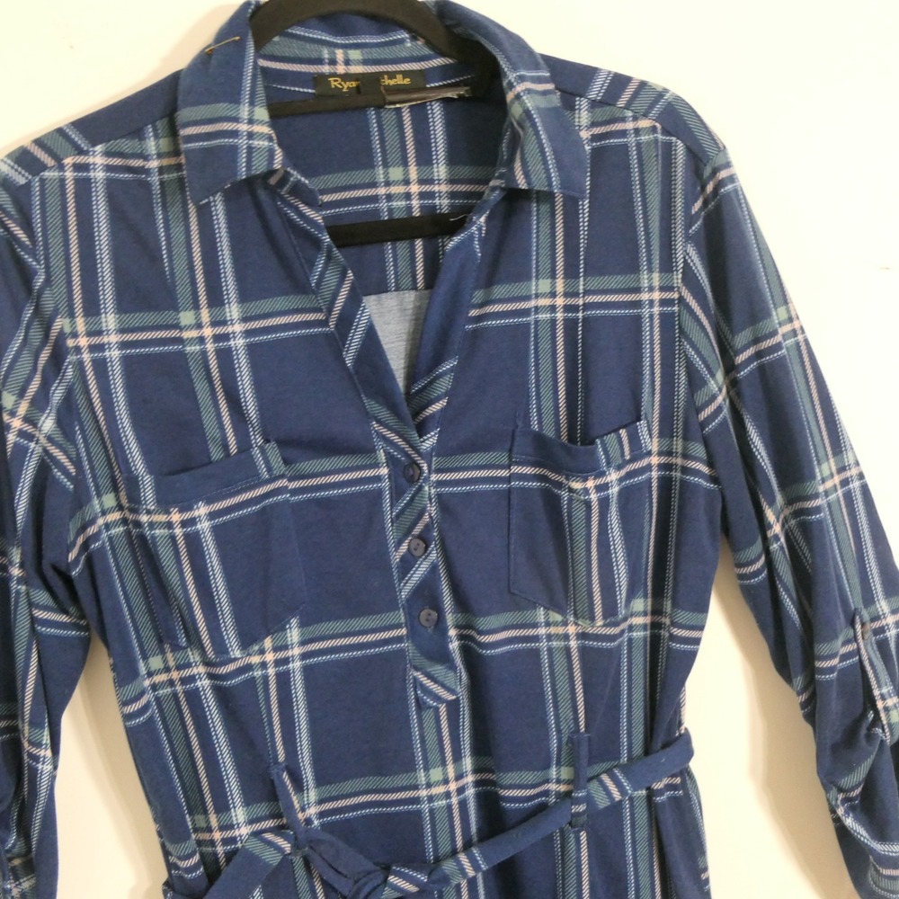 Ryan Michelle Women Shirt‎ Dress XL Navy/Blue Plaid Preppy Cottagecore Feminine